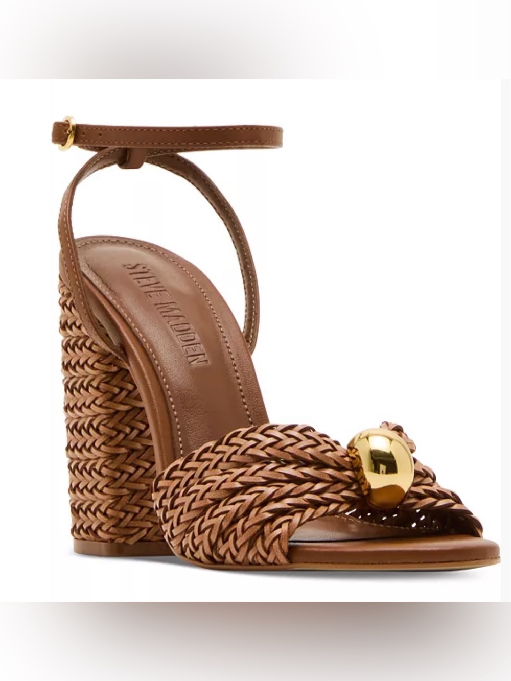 Steve Madden Cheyla Embellished Woven Block Heel Ankle Wrap Sandal- new